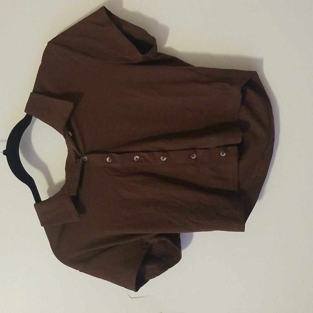 Dark Brown Cropped Button Tee